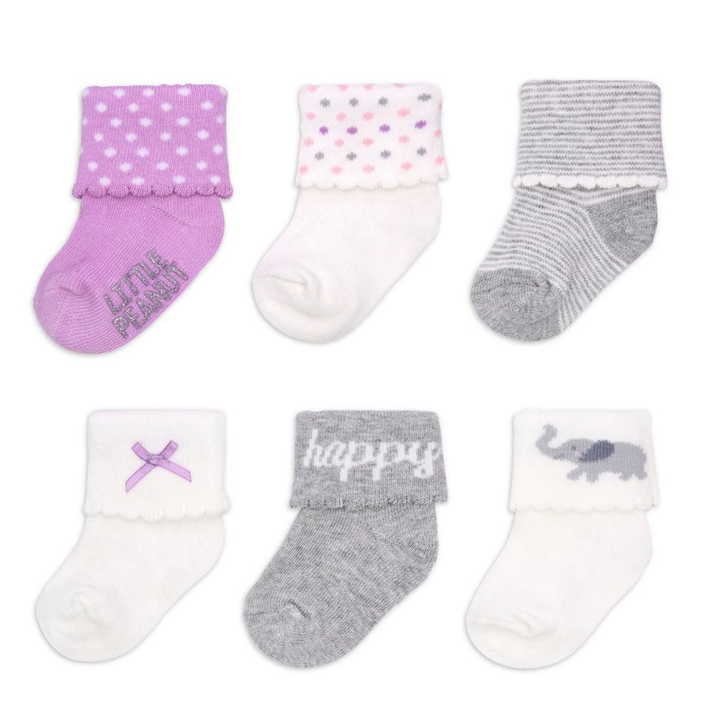 Child of Mine by Carter's Baby Girls' Elephant Cuff Socks, 6 Pack  0-6M  NWT
